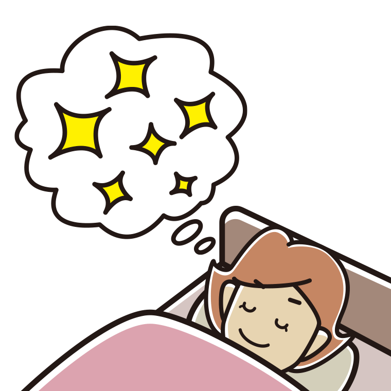 いい夢を見ている女性のイラスト【色あり、背景なし】透過PNG