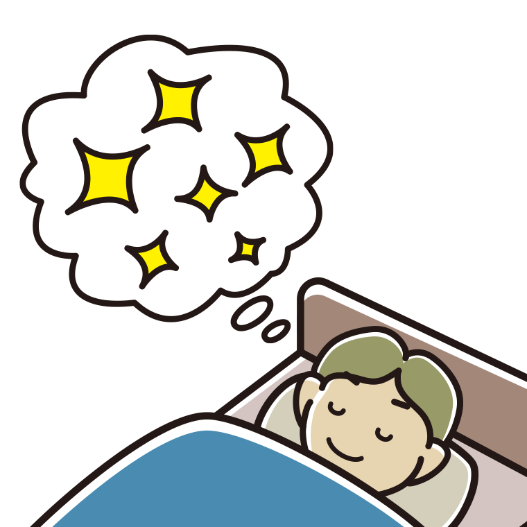 いい夢を見ている小学生男子のイラスト【色あり、背景なし】透過PNG