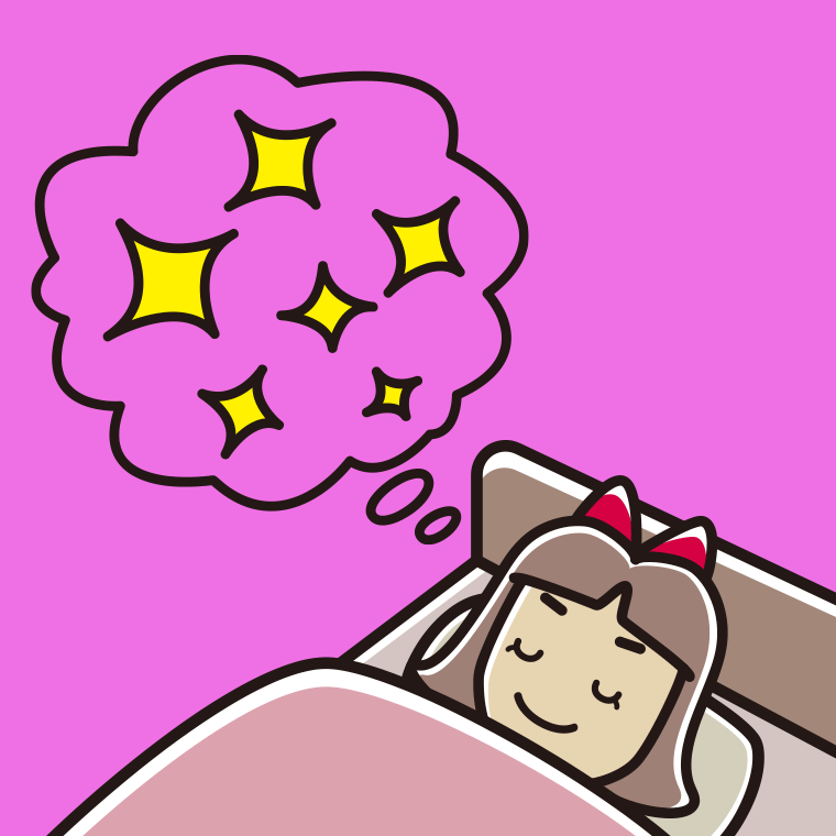 いい夢を見ている小学生女子のイラスト【色、背景あり】PNG