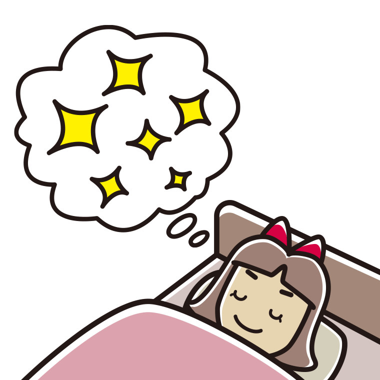 いい夢を見ている小学生女子のイラスト【色あり、背景なし】透過PNG