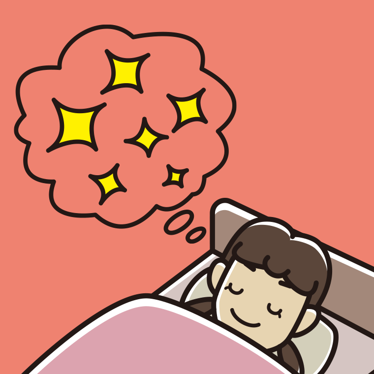 いい夢を見ている女子中学生のイラスト【色、背景あり】PNG
