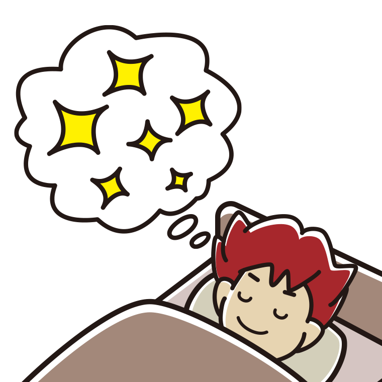 いい夢を見ている男子大学生のイラスト【色あり、背景なし】透過PNG