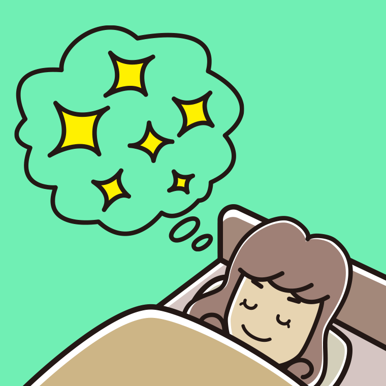 いい夢を見ている女子大学生のイラスト【色、背景あり】PNG