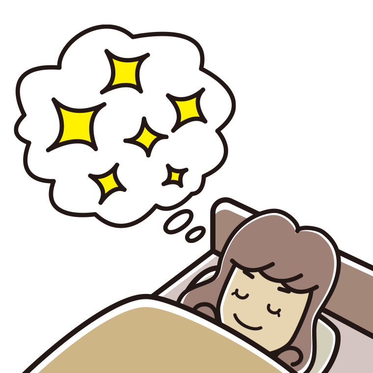 いい夢を見ている女子大学生のイラスト【色あり、背景なし】透過PNG