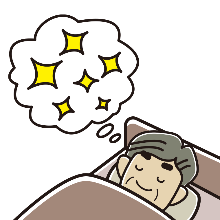 いい夢を見ているおじさんのイラスト【色あり、背景なし】透過PNG