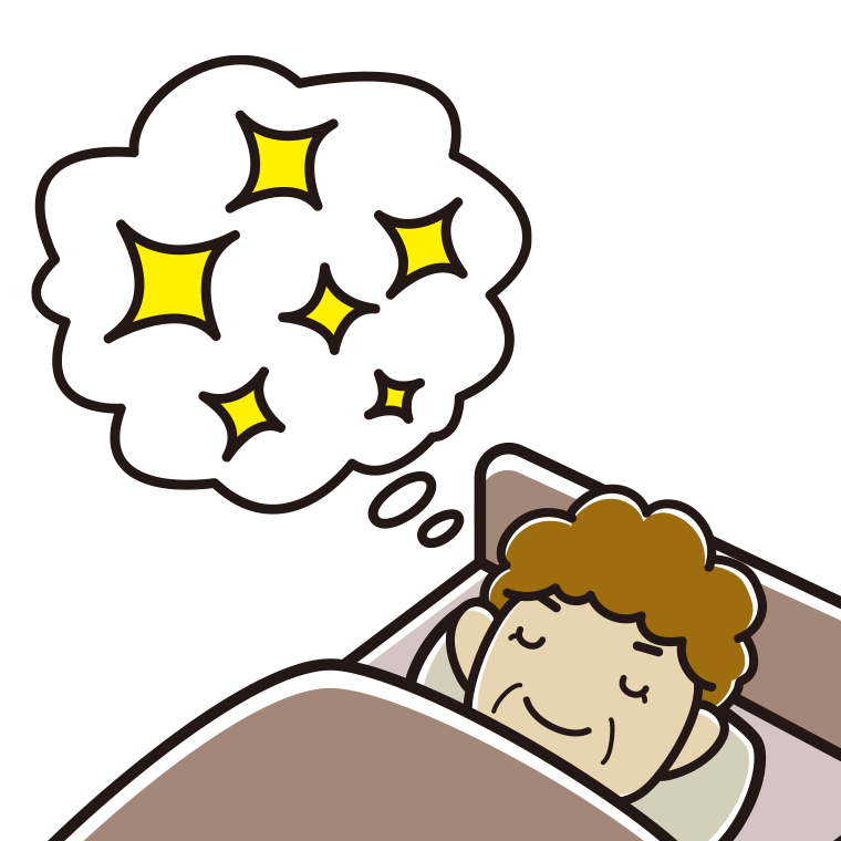 いい夢を見ているおばさんのイラスト【色あり、背景なし】透過PNG