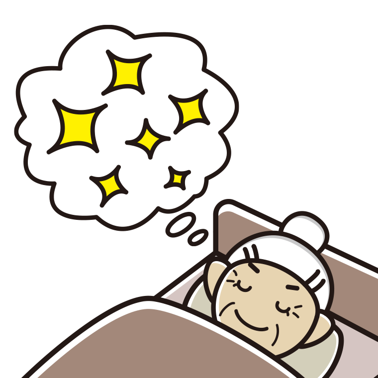 いい夢を見ているおばあさんのイラスト【色あり、背景なし】透過PNG