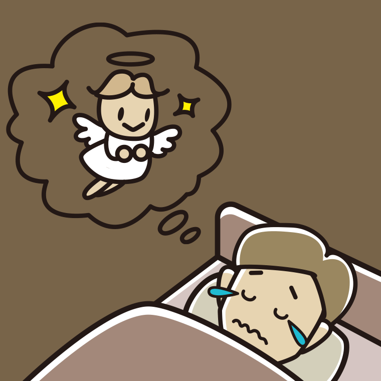 悲しい夢を見ている男性のイラスト【色、背景あり】PNG
