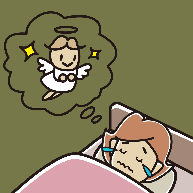 悲しい夢を見ている女性のイラスト【色、背景あり】PNG