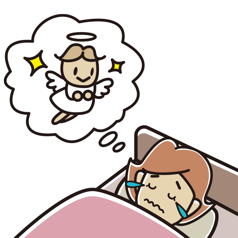 悲しい夢を見ている女性のイラスト【色あり、背景なし】透過PNG