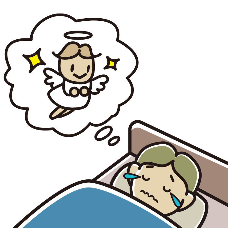 悲しい夢を見ている小学生男子のイラスト【色あり、背景なし】透過PNG