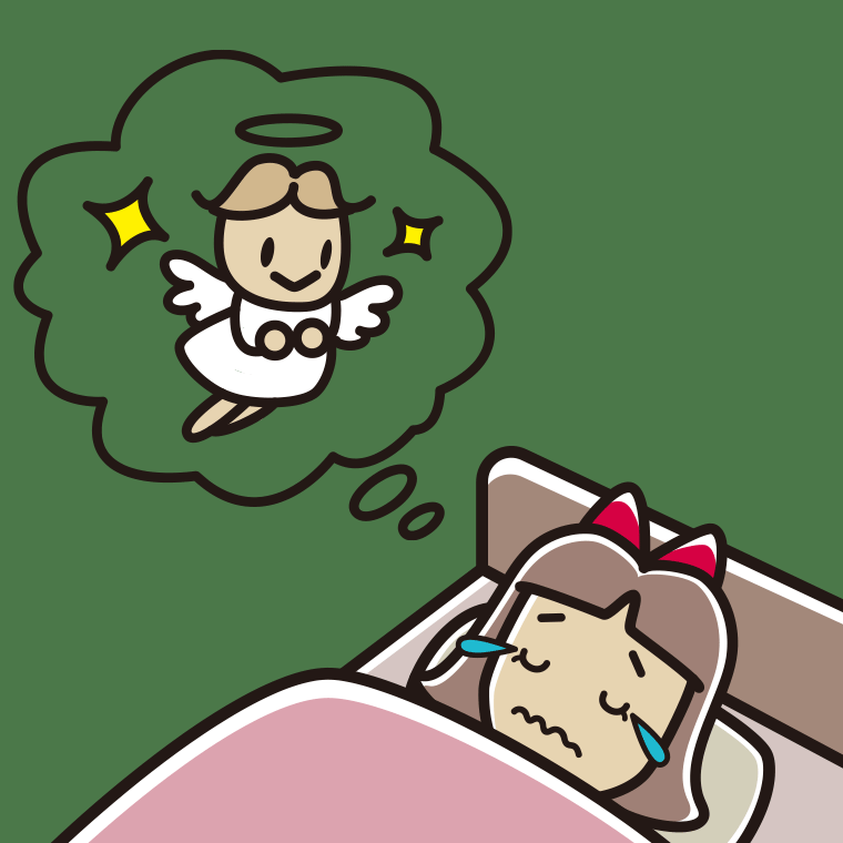 悲しい夢を見ている小学生女子のイラスト【色、背景あり】PNG