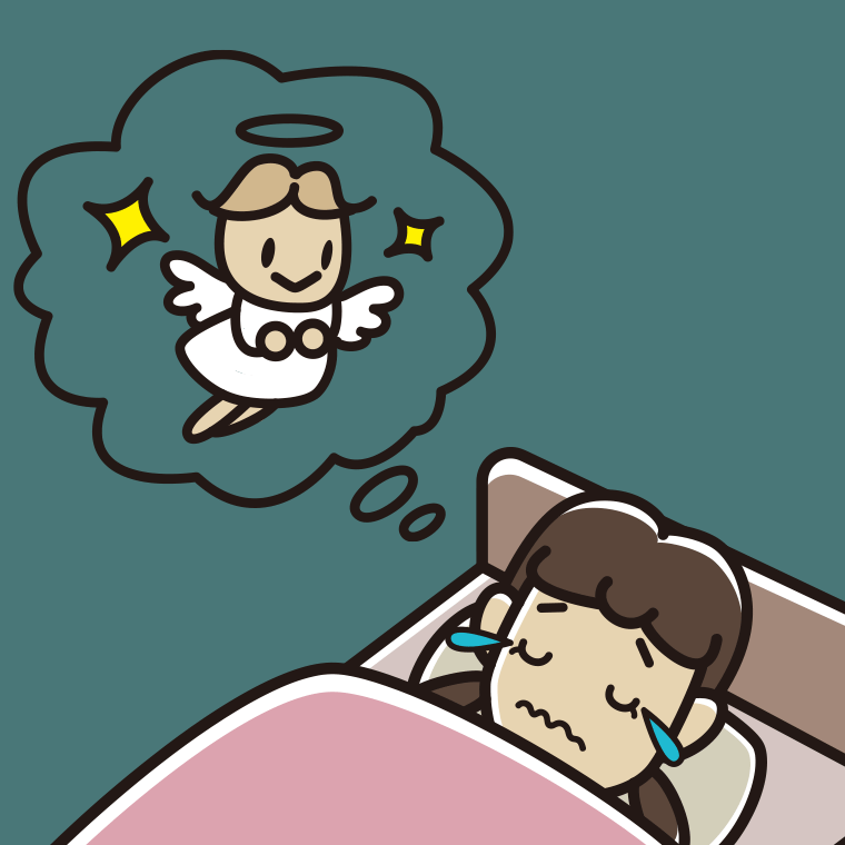 悲しい夢を見ている女子中学生のイラスト【色、背景あり】PNG