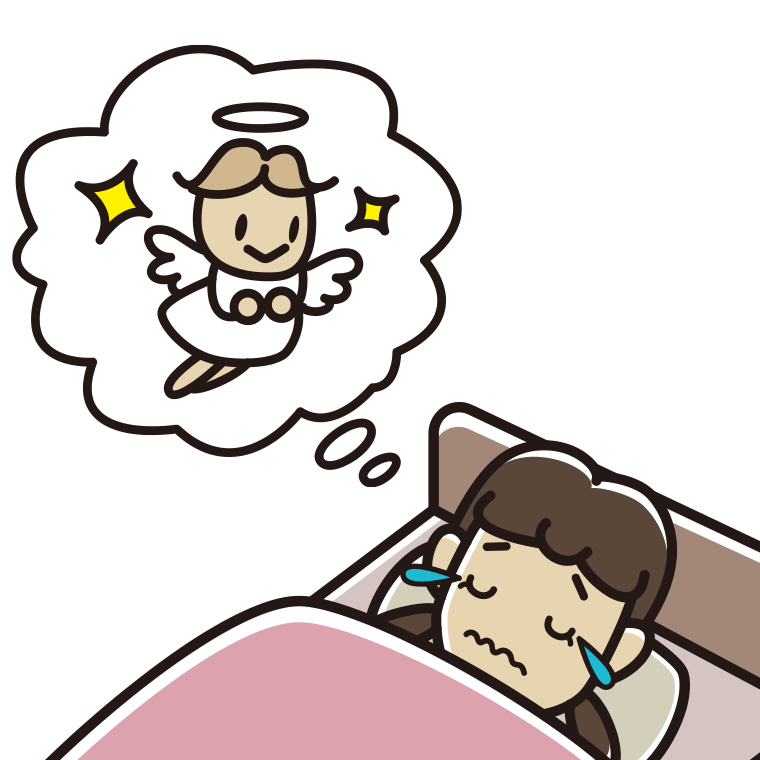悲しい夢を見ている女子中学生のイラスト【色あり、背景なし】透過PNG