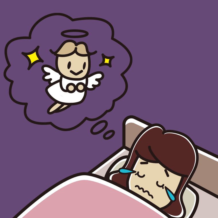 悲しい夢を見ている女子高校生のイラスト【色、背景あり】PNG