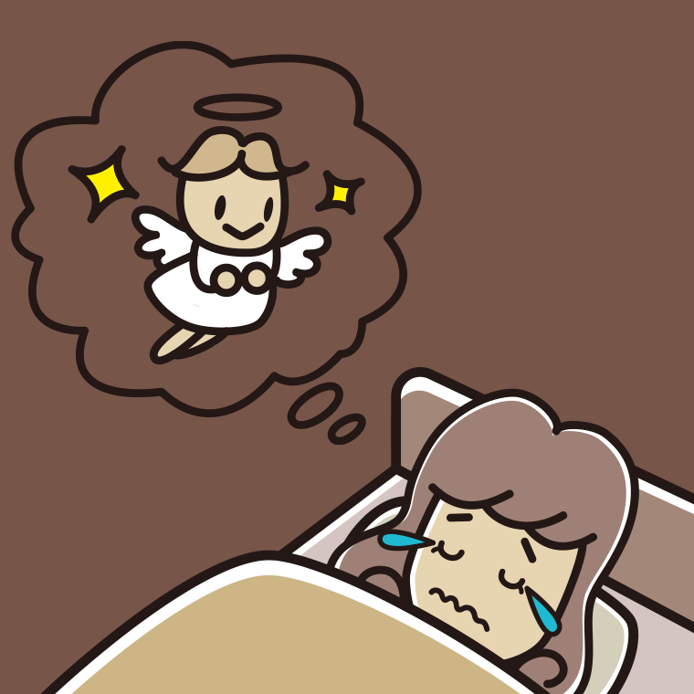 悲しい夢を見ている女子大学生のイラスト【色、背景あり】PNG