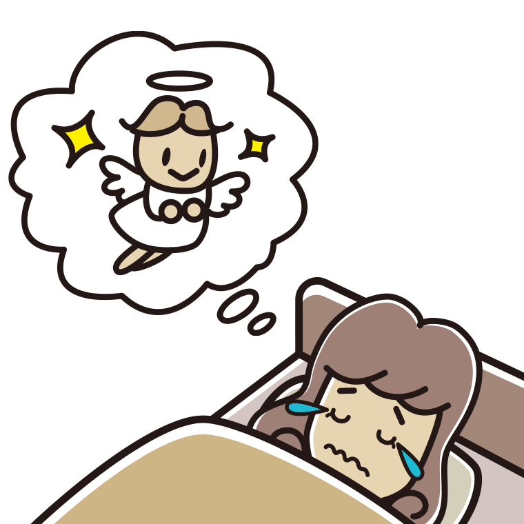 悲しい夢を見ている女子大学生のイラスト【色あり、背景なし】透過PNG