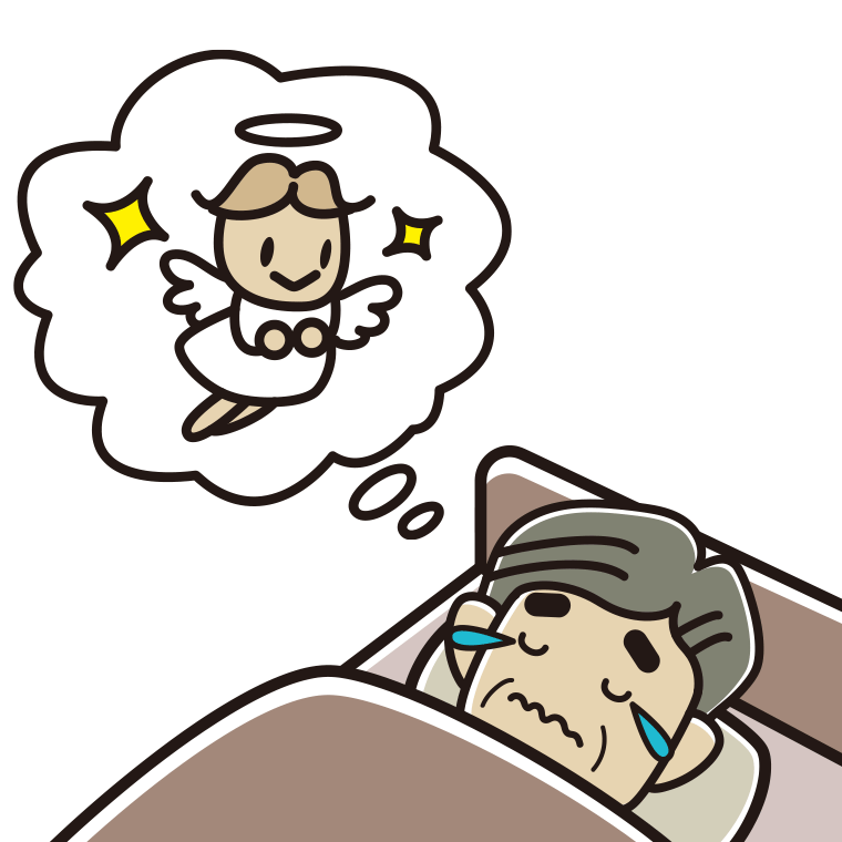 悲しい夢を見ているおじさんのイラスト【色あり、背景なし】透過PNG