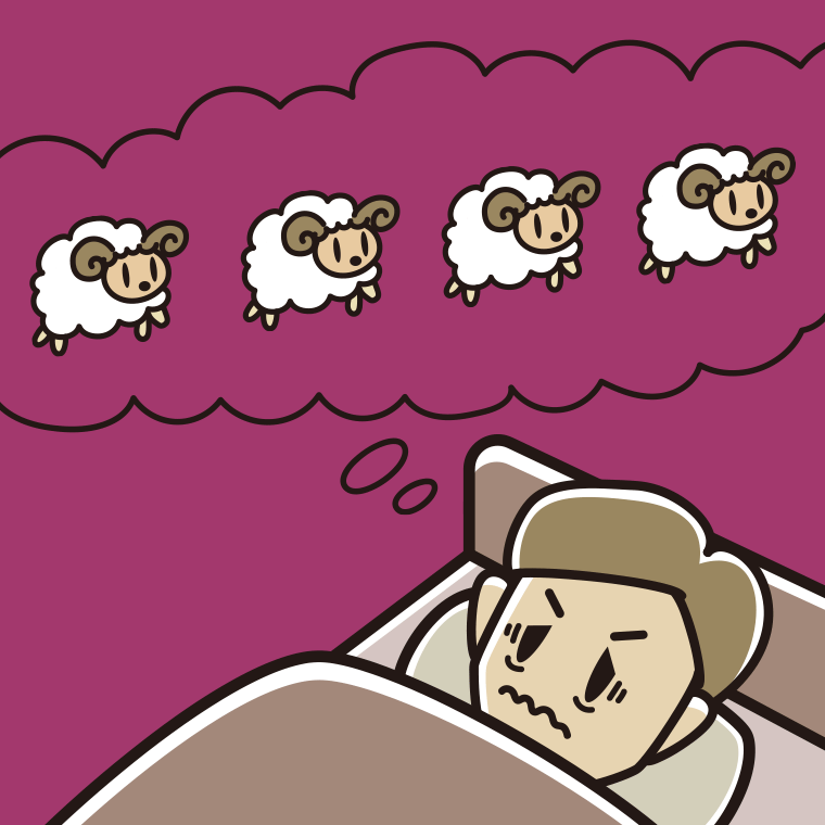 眠れなくて困っている男性のイラスト【色、背景あり】PNG