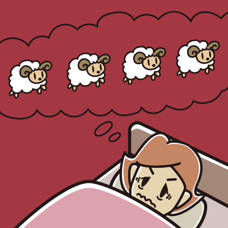 眠れなくて困っている女性のイラスト【色、背景あり】PNG