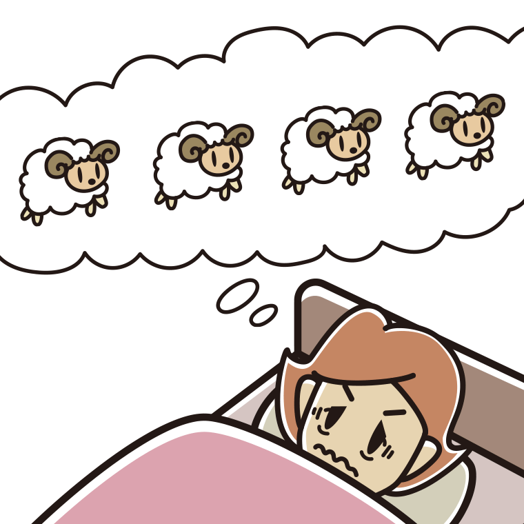 眠れなくて困っている女性のイラスト【色あり、背景なし】透過PNG