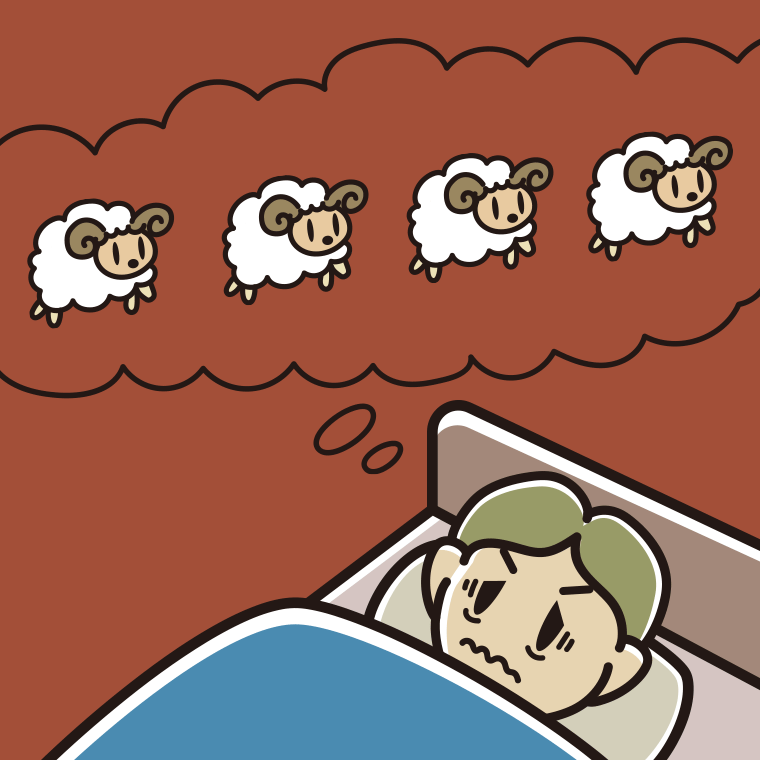 眠れなくて困っている小学生男子のイラスト【色、背景あり】PNG