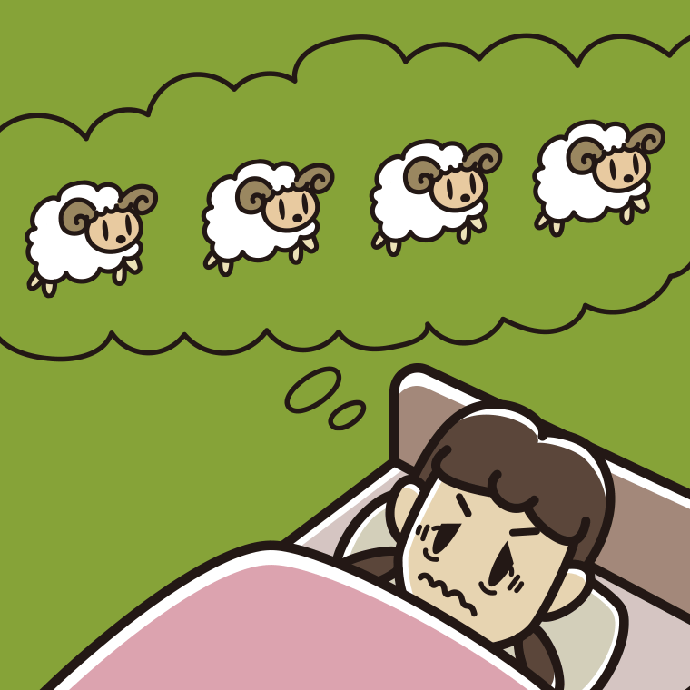眠れなくて困っている女子中学生のイラスト【色、背景あり】PNG