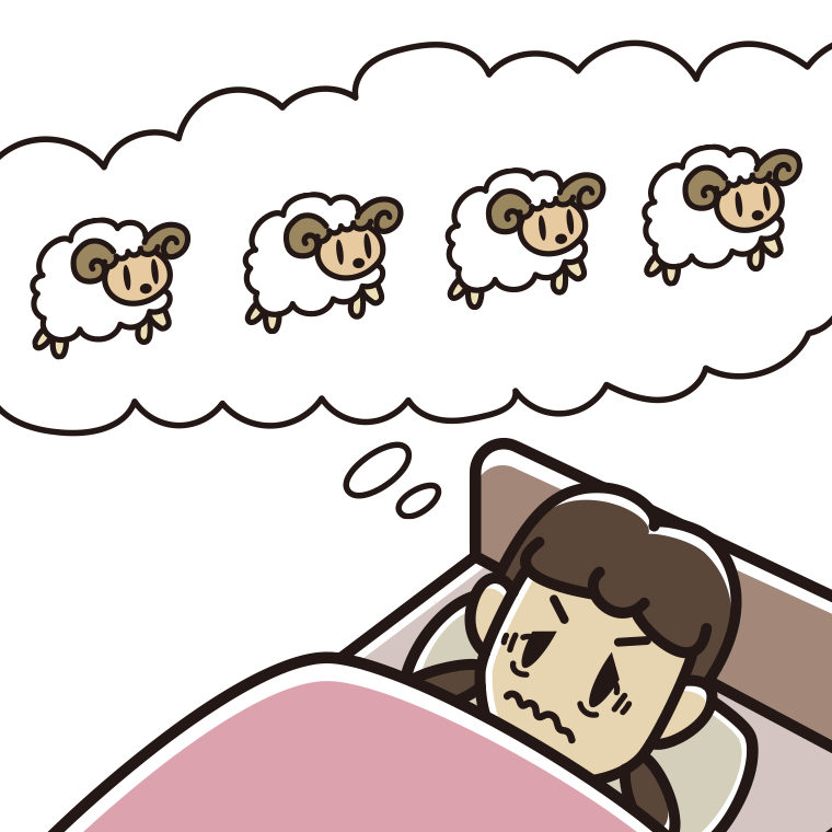 眠れなくて困っている女子中学生のイラスト【色あり、背景なし】透過PNG