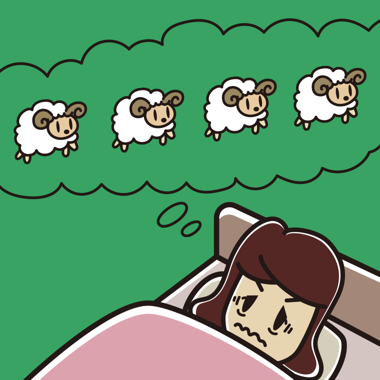 眠れなくて困っている女子高校生のイラスト【色、背景あり】PNG