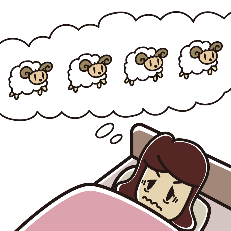 眠れなくて困っている女子高校生のイラスト【色あり、背景なし】透過PNG