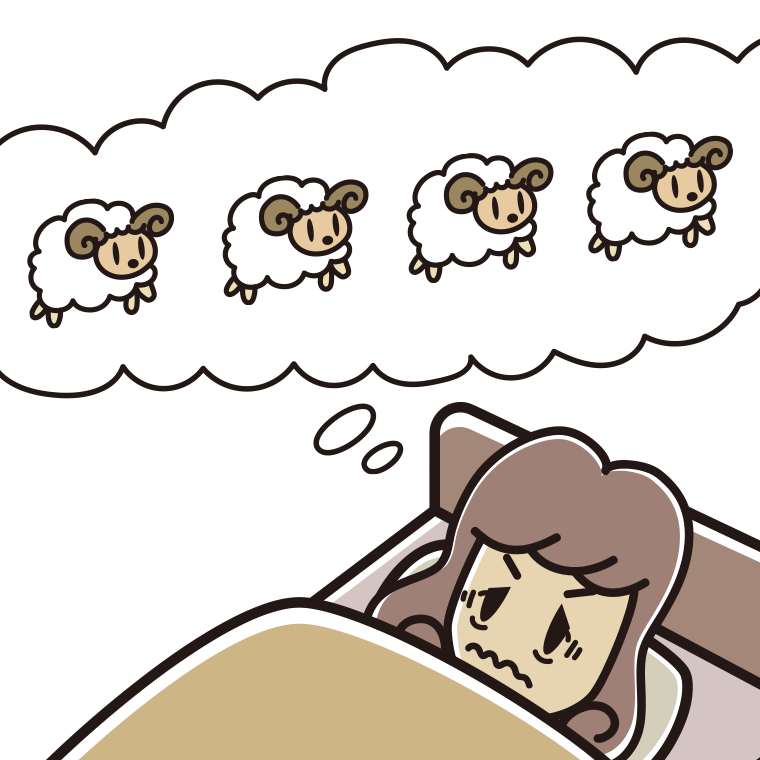 眠れなくて困っている女子大学生のイラスト【色あり、背景なし】透過PNG