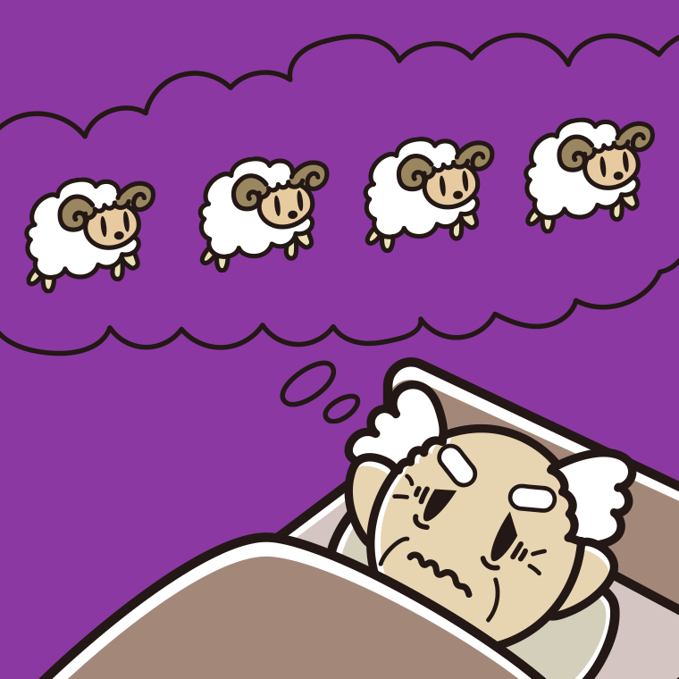【フリー素材】眠れなくて困っているおじいさんのイラスト