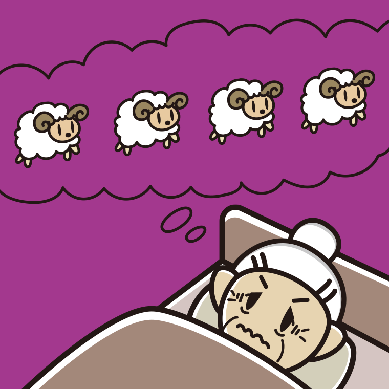 【フリー素材】眠れなくて困っているおばあさんのイラスト