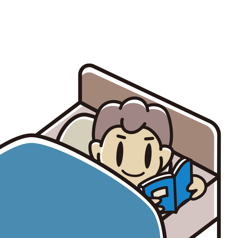 ベッドで本を読む男子中学生のイラスト【色あり、背景なし】透過PNG