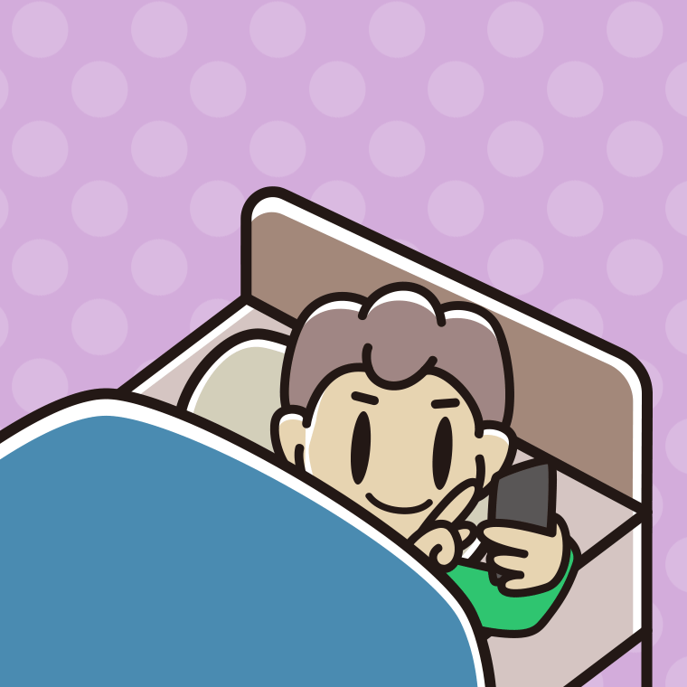 ベッドでスマホを使う男子中学生のイラスト【色、背景あり】PNG