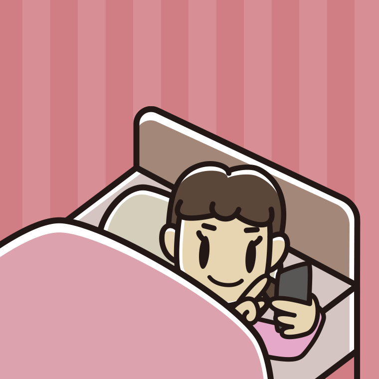 ベッドでスマホを使う女子中学生のイラスト【色、背景あり】PNG