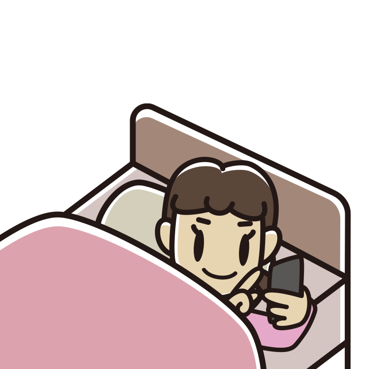 ベッドでスマホを使う女子中学生のイラスト【色あり、背景なし】透過PNG