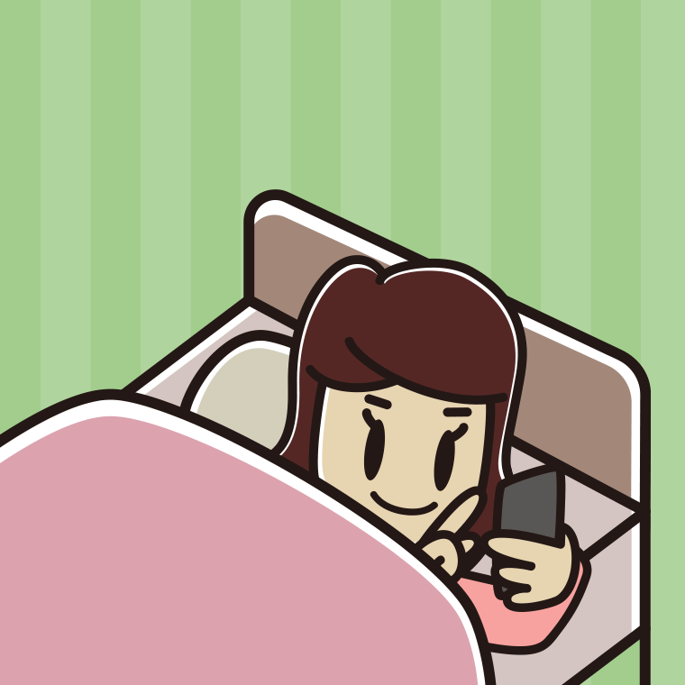 ベッドでスマホを使う女子高校生のイラスト【色、背景あり】PNG