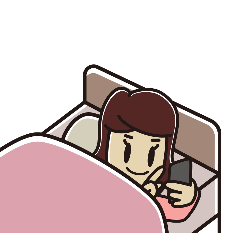 ベッドでスマホを使う女子高校生のイラスト【色あり、背景なし】透過PNG