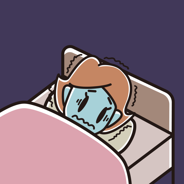 ベッドで震える女性のイラスト【色、背景あり】PNG