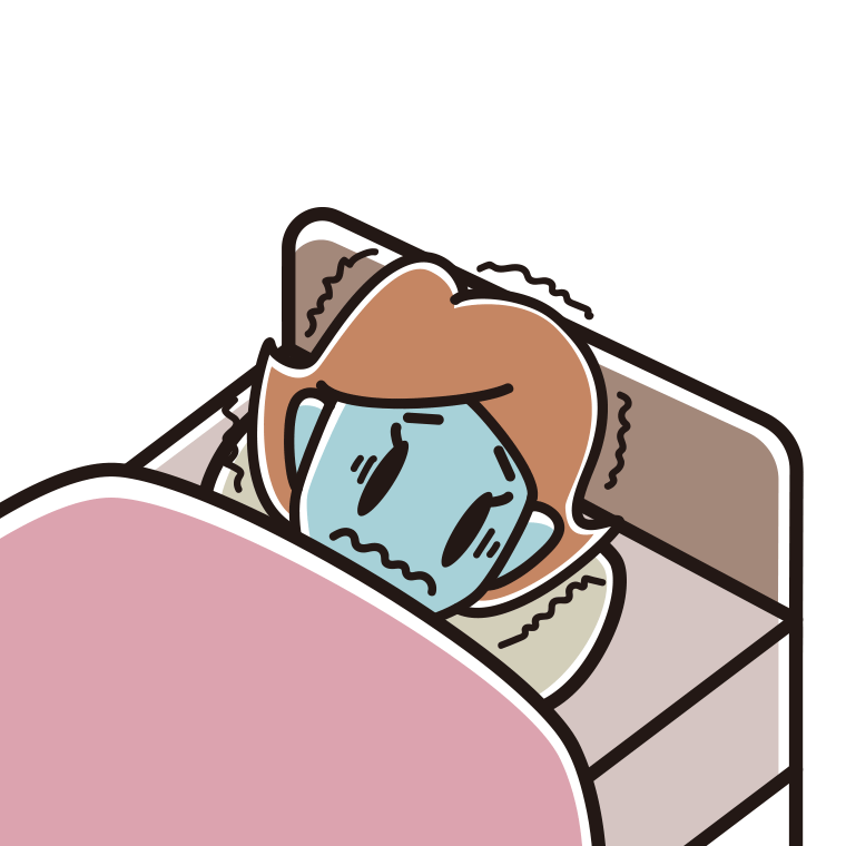 ベッドで震える女性のイラスト【色あり、背景なし】透過PNG