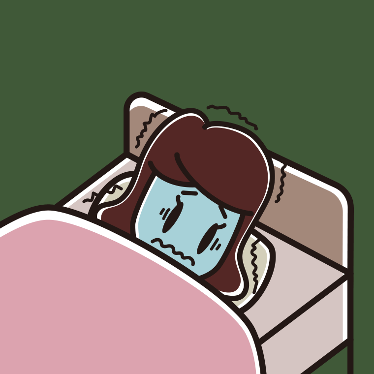 ベッドで震える女子高校生のイラスト【色、背景あり】PNG