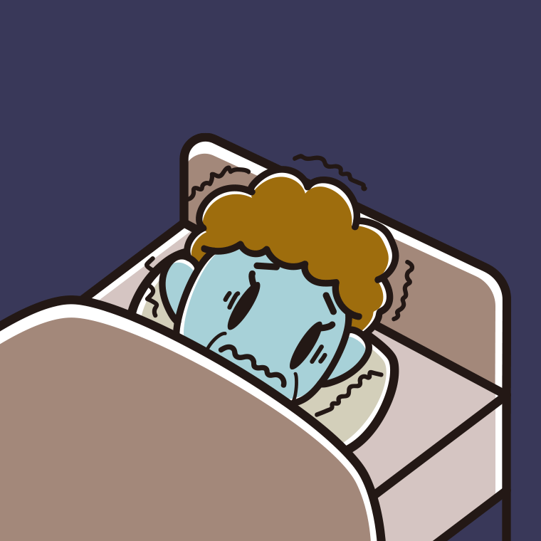 【フリー素材】ベッドで震えるおばさんのイラスト