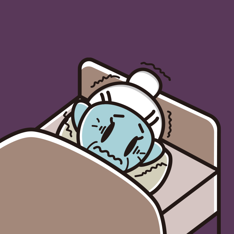 【フリー素材】ベッドで震えるおばあさんのイラスト