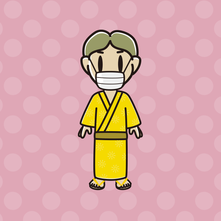 マスクをする浴衣姿の小学生男子のイラスト【色、背景あり】PNG