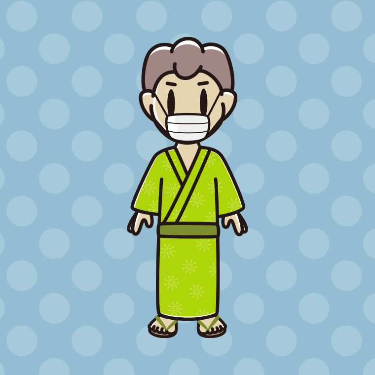 マスクをする浴衣姿の男子中学生のイラスト【色、背景あり】PNG
