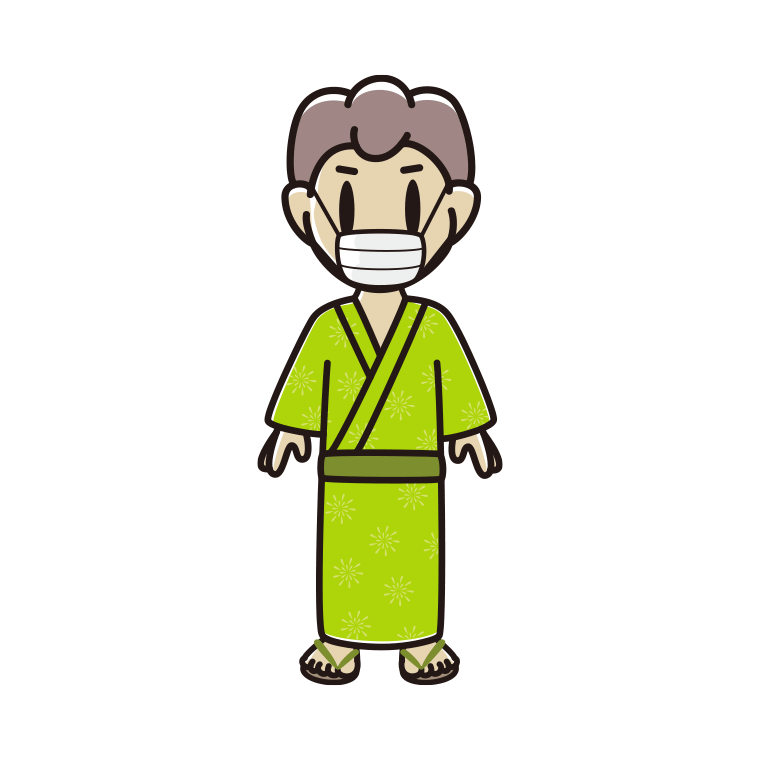 マスクをする浴衣姿の男子中学生のイラスト【色あり、背景なし】透過PNG
