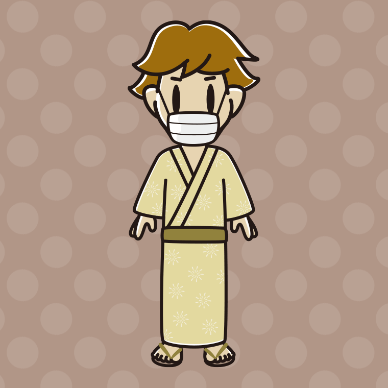 マスクをする浴衣姿の男子高校生のイラスト【色、背景あり】PNG