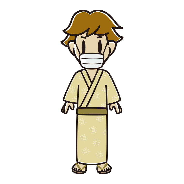 マスクをする浴衣姿の男子高校生のイラスト【色あり、背景なし】透過PNG