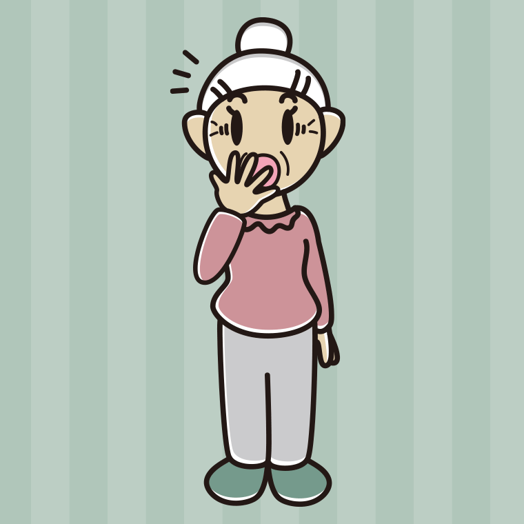 ハッとするおばあさんのイラスト【色、背景あり】PNG
